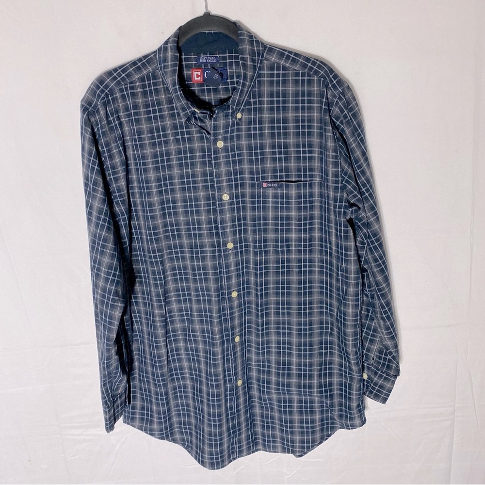 Chaps Blue Shirt Plaid Long Sleeve Easy Care Casual Button Up Shirt M